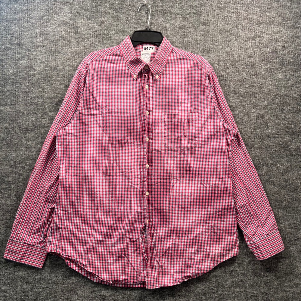 Brooks Brothers Regent Shirt Mens Large Red Blue Check Cotton Button Down 6477